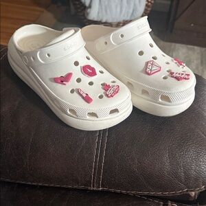 CROCS White platform Sandals with Pink Accents